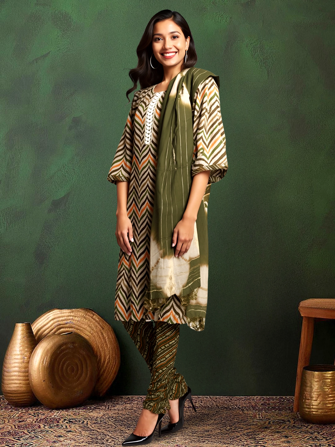 Picture of Beautifully Patterned Kurta with Pant & Dupatta Set
